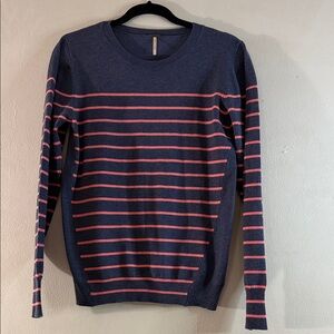 Poof Striped Knit Sweater Navy Pink - Size Large